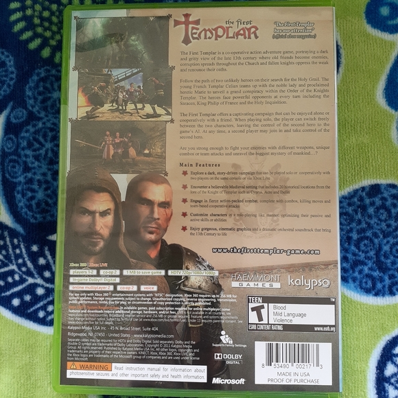 Xbox 360 The First Templar Brand New Sealed Case - Picture 3 of 4